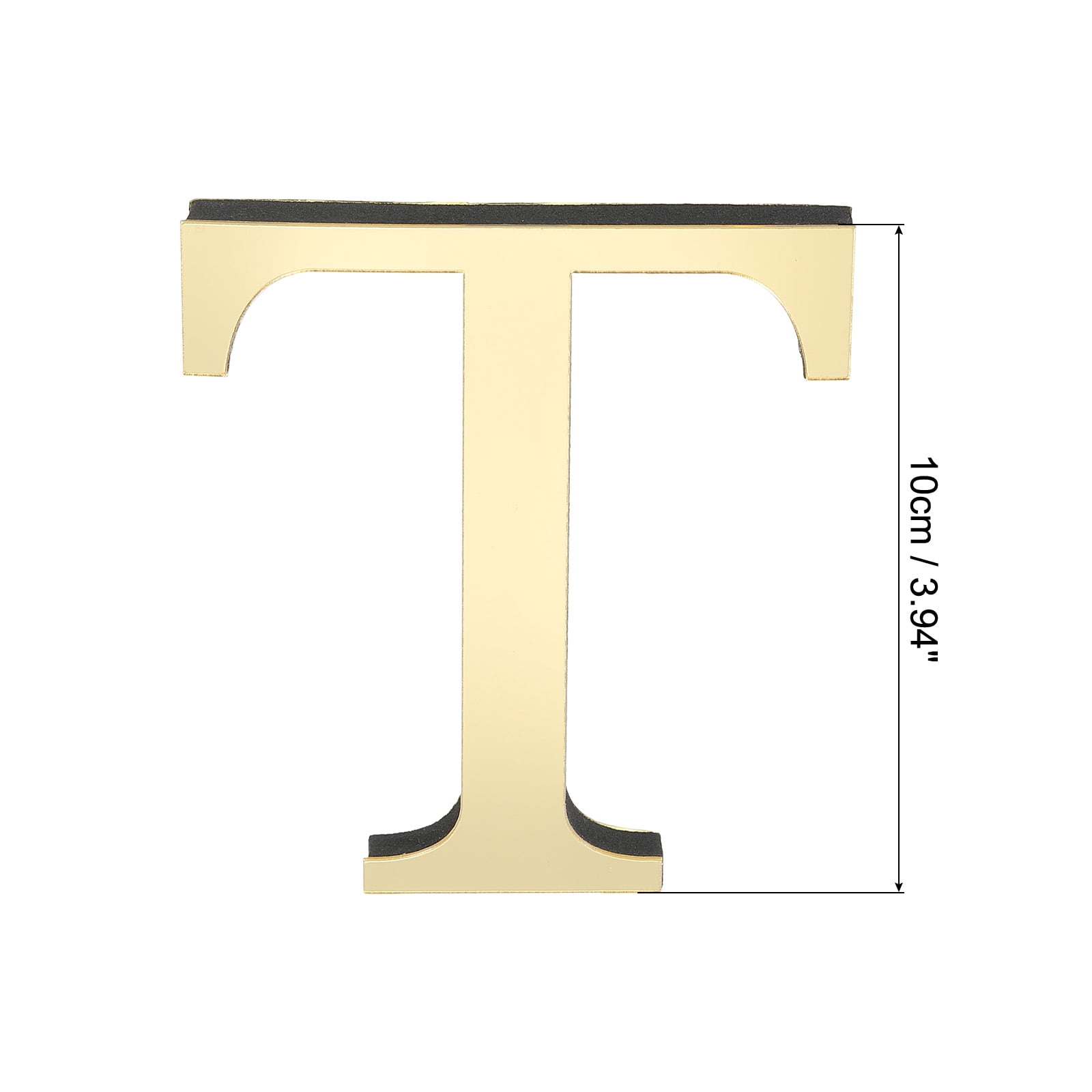 Unique Bargains 3D Acrylic Alphabet Mirror Wall Stickers Self-Adhesive Gold T Shape