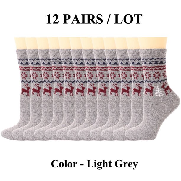 Calcetines de lana para mujer, medias cálidas y gruesas para senderismo, con diseño de alce, Animal, trabajo informal, vestido suave para clima frío, 12 pares