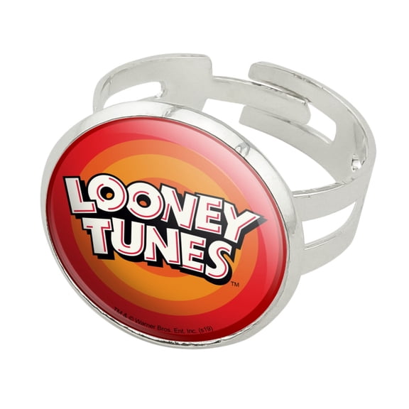 Looney Tunes Logo Silver Plated Adjustable Novelty Ring