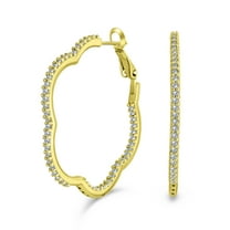 Bling Jewelry Womens Flower Shaped Pave CZ Hoop Earrings 14k Gold Silver Plated 1.5 Inch Diameter