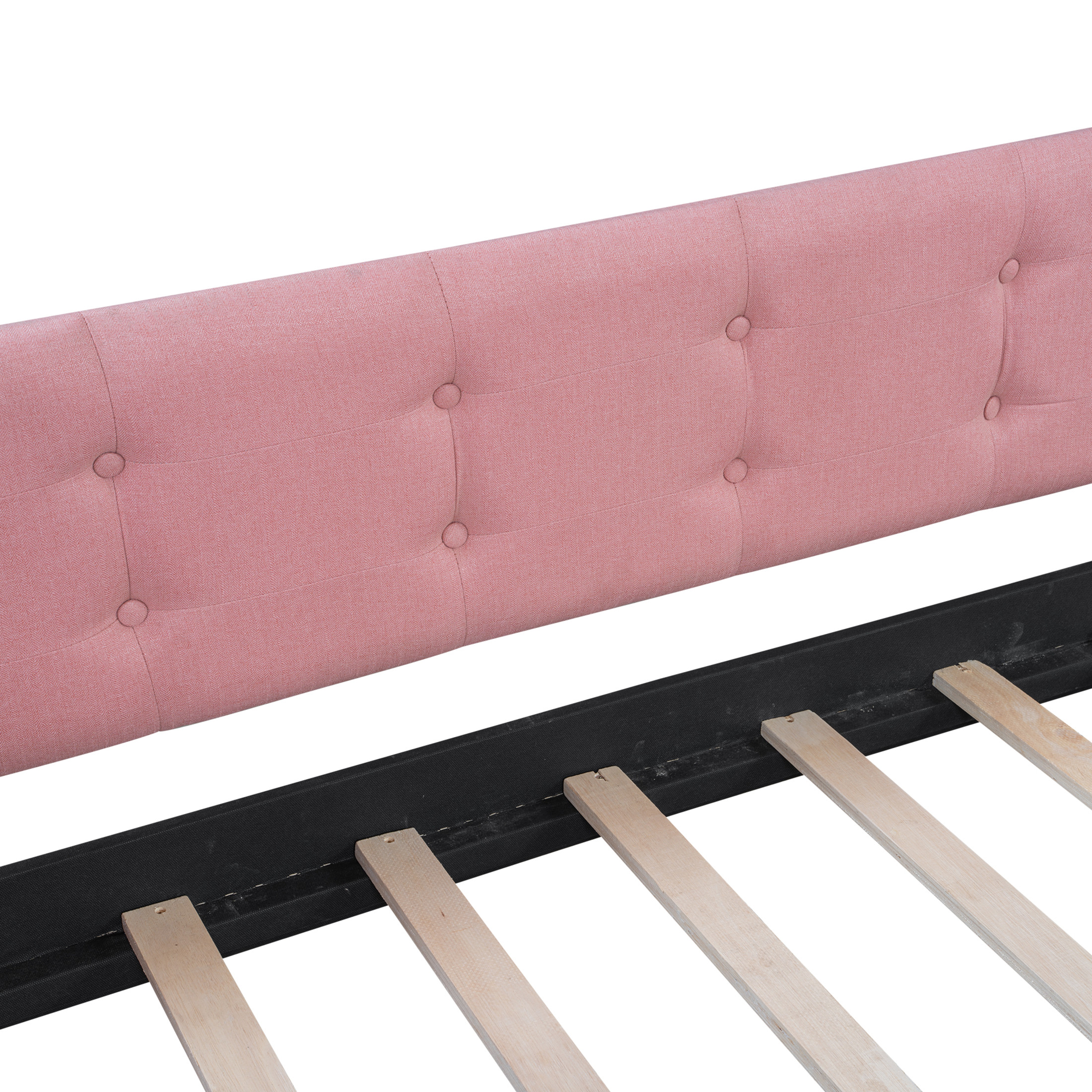 Noble House Havina Full Upholstered Daybed, Button Tufted Linen Sofa Guest Bed with Slat Support Frame, Pink