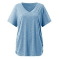 thumbnail image 2 of YEJIMAN Short Sleeve T-shirt, Blue Oversized Tshirts For Women, Short Sleeves V Neck Plain Color Soft Loose Fitting Summer T Shirts Women, Big & Tall, 2 of 4