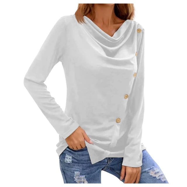 FAIWAD Women's Casual Tunic Tops Long Sleeve Button Down Solid Color Spring Summer Loose Slim Tops