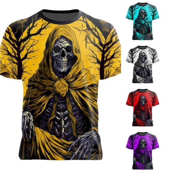 Halloween Gift for Men Graphic Halloween Short Sleeve T Shirt with Casual Crew Neck Top for Everyday Wear and Seasonal Parties Yellow 3XL