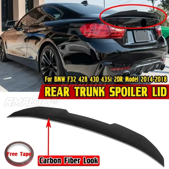 Glossy Black/Carbon Fiber Look Car Rear Trunk Boot Lip Wing Lip PSM Style For BMW F32 428 430 435i 2DR Model 2014-2018 Body Kit