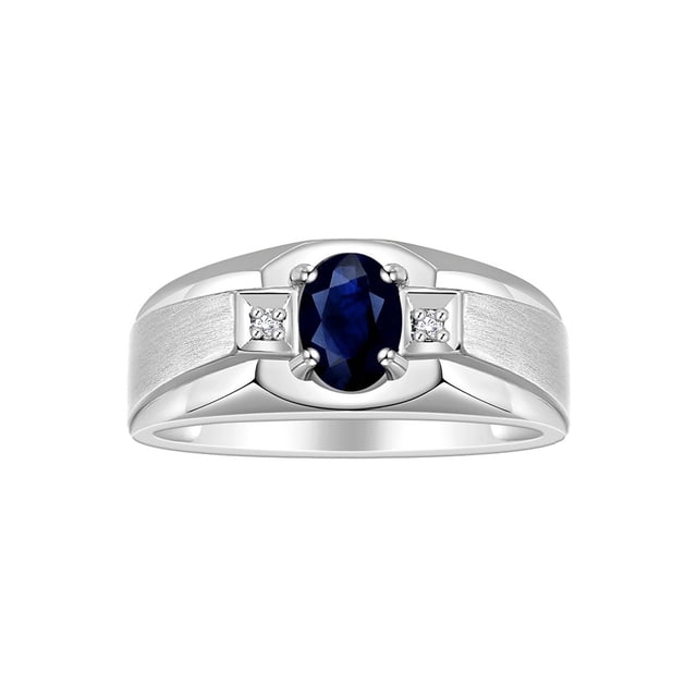 RYLOS Men's Rings Sterling Silver Classic 7X5MM Oval Gemstone & Diamond Ring Sapphire September Birthstone Rings For Men, Silver Rings, Size 13