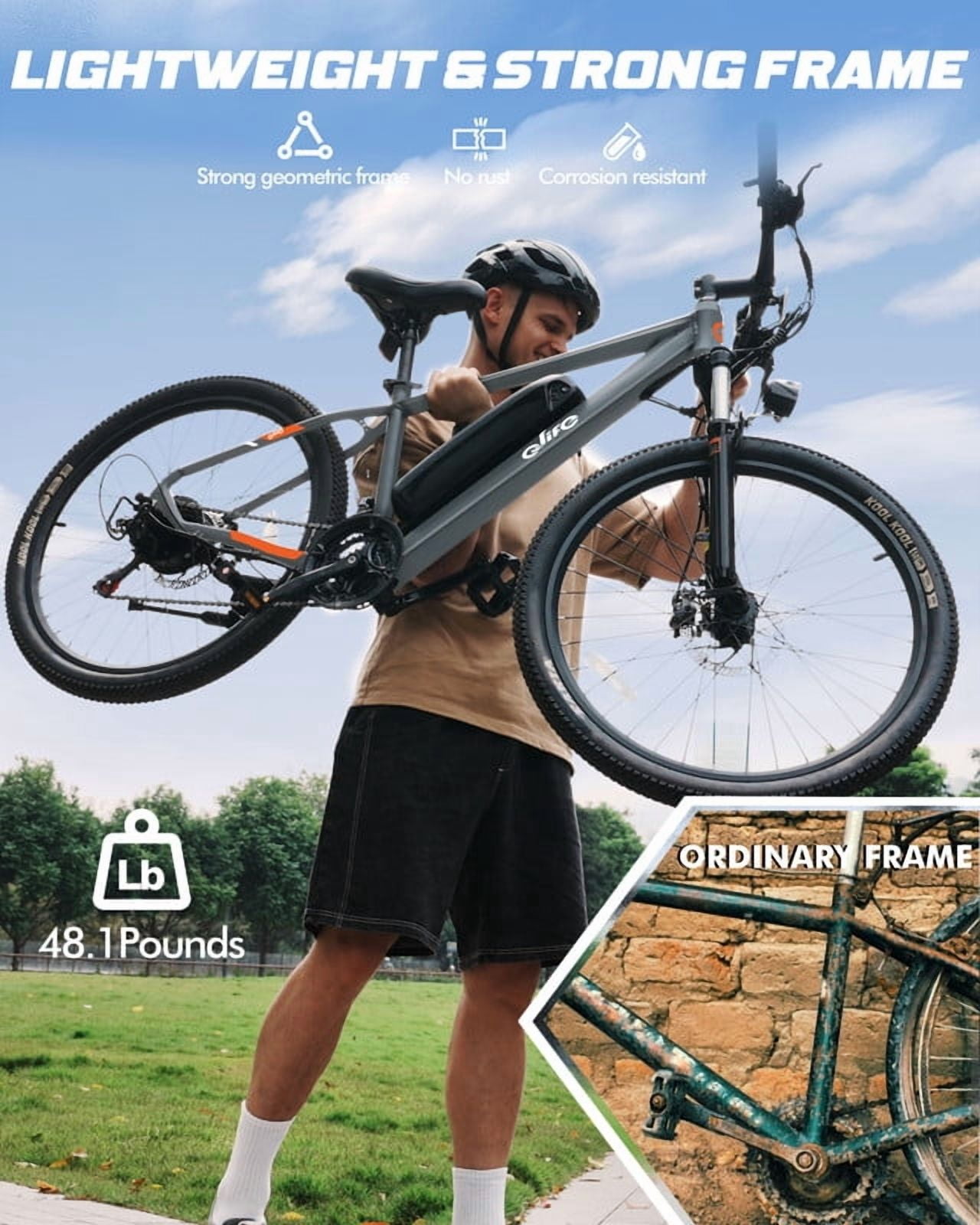 Qlife Electric Bike for Adults - 21-Speed Mountain Lightweight Ebike with Peak 750W 20MPH Brushless Motor, 26X2.1 Tire Step Over E-MTB (Grey) with Mirror & Lock