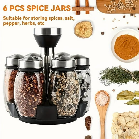 6pcs/12pcs Revolving Spice Rack Organizer, 360° Rotating Countertop Stand for Kitchen Storage & Organization, Camping Spice Rack, No Spices Included