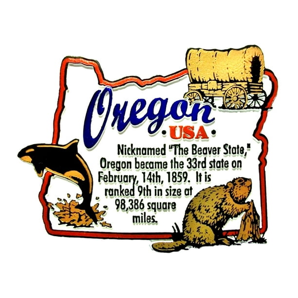 Oregon the Beaver State Outline Montage Fridge