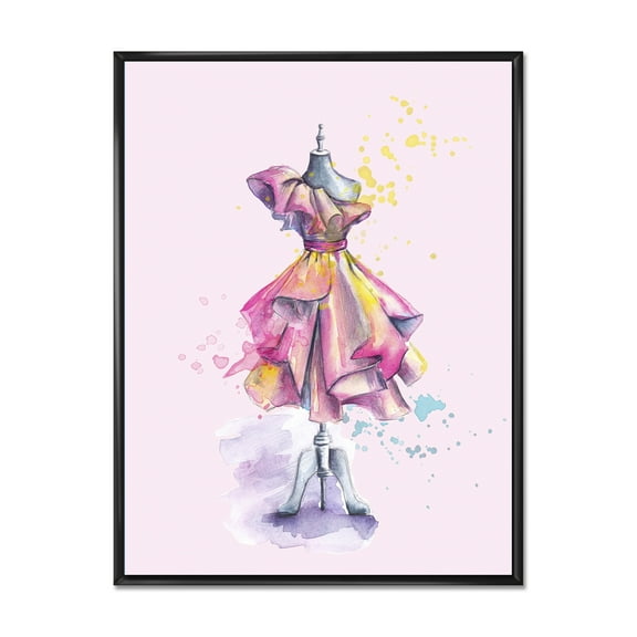 Designart 'Beautiful Purple Dress With Folds On Fashion Mannequin' French Country Framed Canvas Wall Art Print