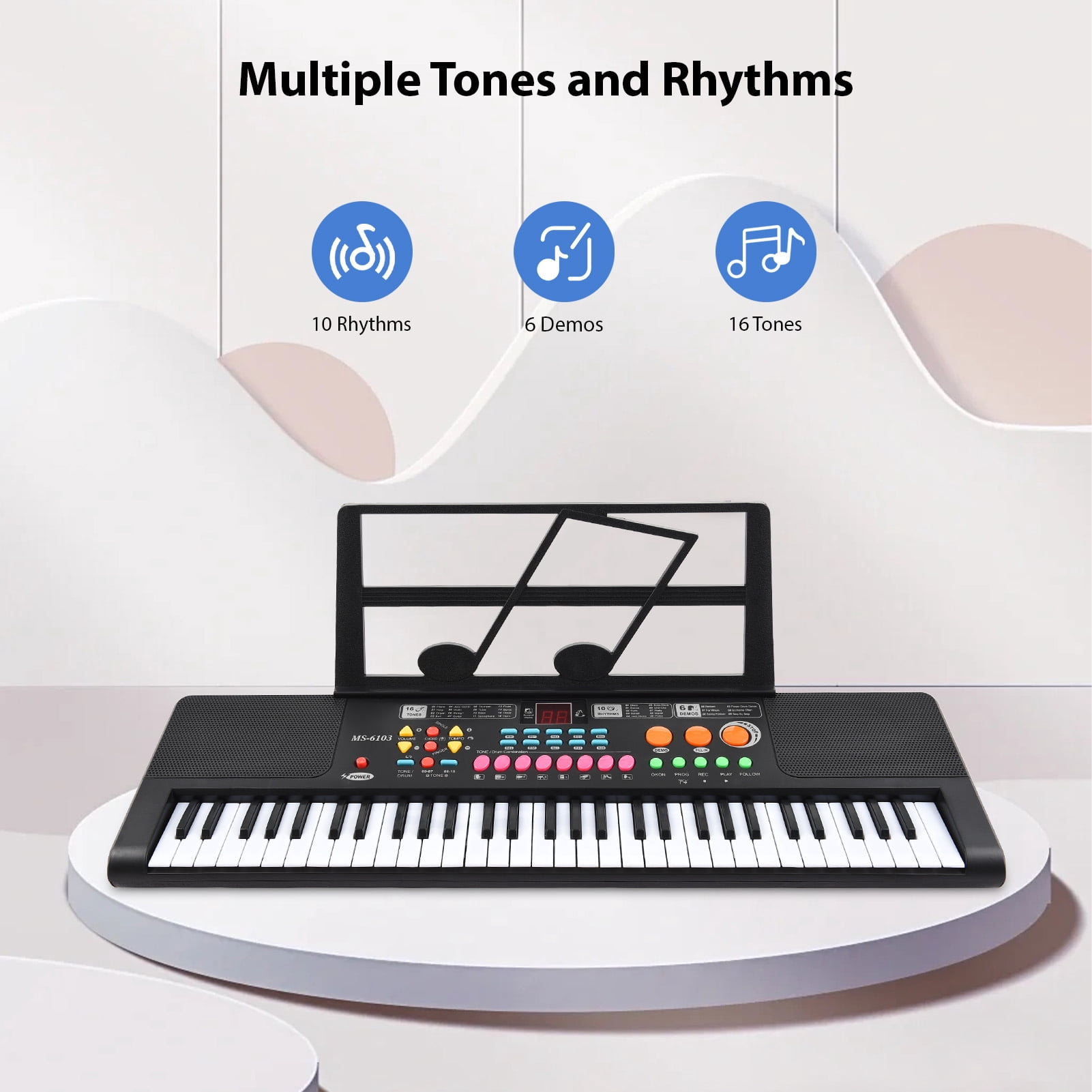 electric piano Piano 61 Key Electronic Keyboard Piano Dual Speaker 16 Tones 10 Rhythms 6 Demo Musical Instrument with Microphone and Music Score Stand Portable Music Piano Keyboard for Beginners
