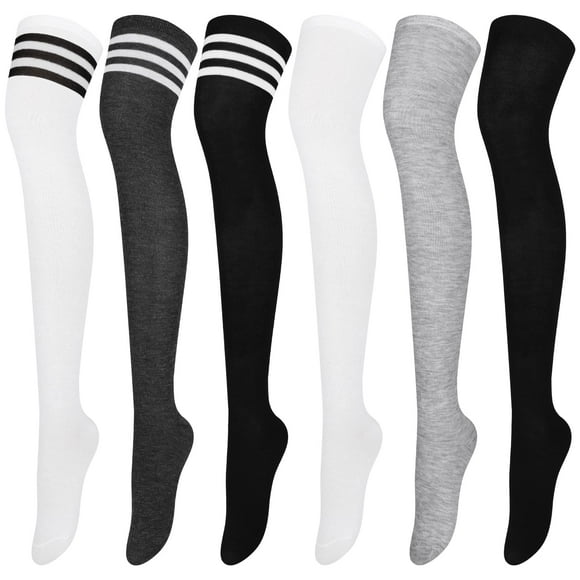Aneco 6 Paires de Chaussettes au-Dessus du Genou Chaussettes Chaudes pour Femmes Chauffe-Jambes Chaussettes Hautes pour Usage Quotidien, Cosplay