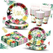 SKYSONIC Hawaiian Party Essentials Tropical Themed Birthday Decorations Tropical Plates and Napkins for Hawaiian Luau Birthday Decorations, Serving 20, 100 Piece Party Dessert Dinnerw