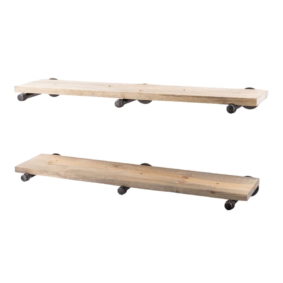 36 in. x 7.5 in. x 6.75 in. Driftwood Tan Restore Wood Wall Shelving with Industrial Steel Pipe Straight Brackets
