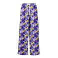 thumbnail image 6 of Women’s Summer Loose Wide Leg Floral Print Pants Elastic Waist Drawstring Trousers with Pockets for Casual Daily Wear Purple 2XL, 6 of 7