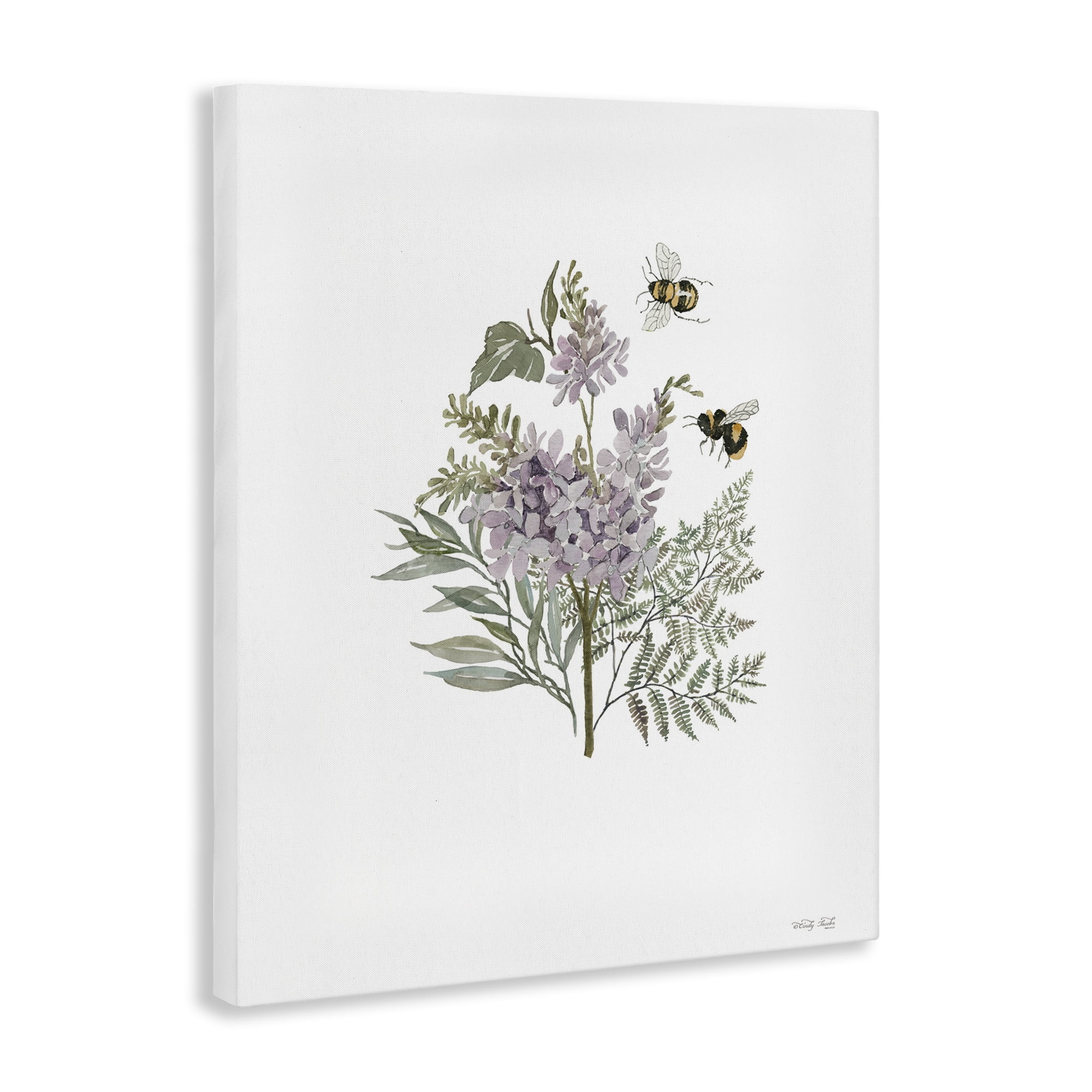 Stupell Industries Lilacs & Bumble Bees Animals & Insects Painting Gallery Wrapped Canvas Art Print Wall Art, 36 x 48