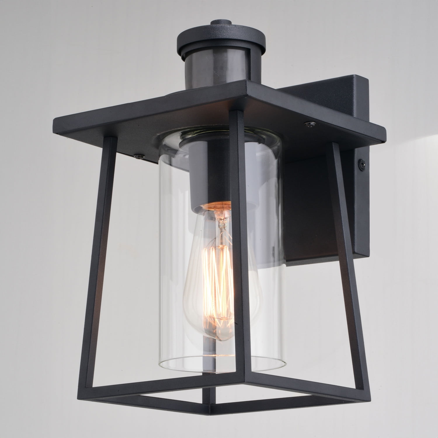 Geneva 7-in. W 1 Light Black Motion Sensor Dusk to Dawn Outdoor Wall Lantern Clear Glass