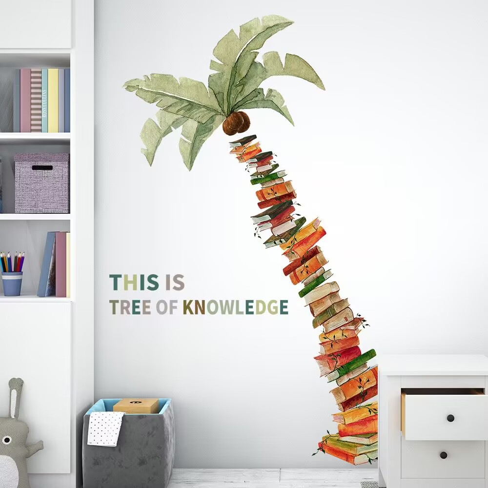 Book Tree Wall Decals Peel and Stick , Coconut tree decals，Green Tropical Plants Wall Stickers & Murals for Reading Corner Classroom Library Wall Decor ,School Counselors' Supplies - Gifts