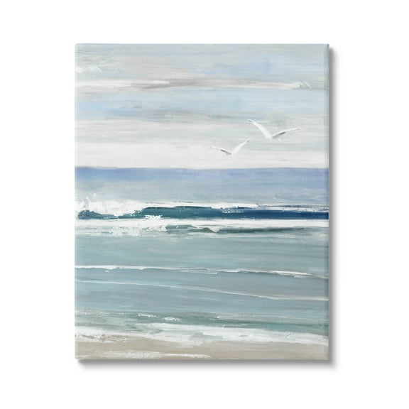 Stupell Industries Seagulls Over Shore Nature Painting Gallery Wrapped Canvas Art Print Wall Art, 16 x 20