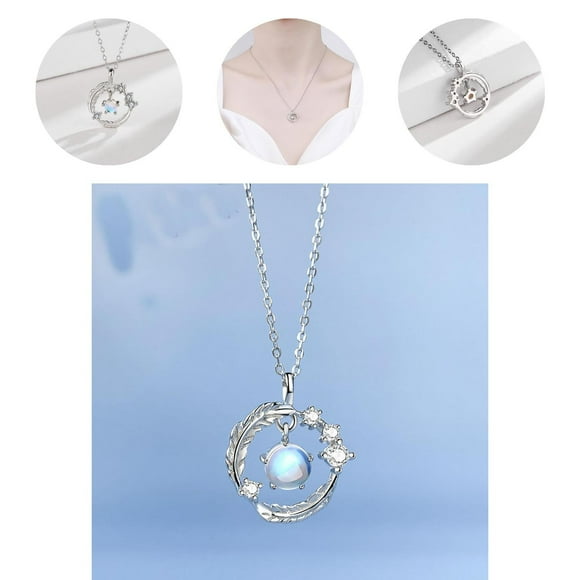 Women Necklace Moonstone Wing Design Jewelry Wear Resistant Pendant Necklace for Party