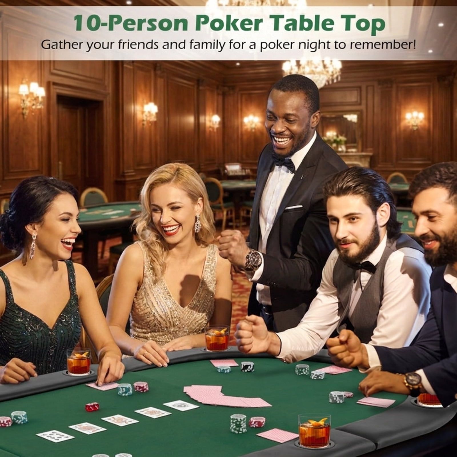 Redsmile 84 x 42 Inch 10-Player Foldable Poker Table Top, Portable Padded Card Game Table Topper with 10 Cup Holders and Carrying Bag, Folding Poker Table Top for Home Party, Green
