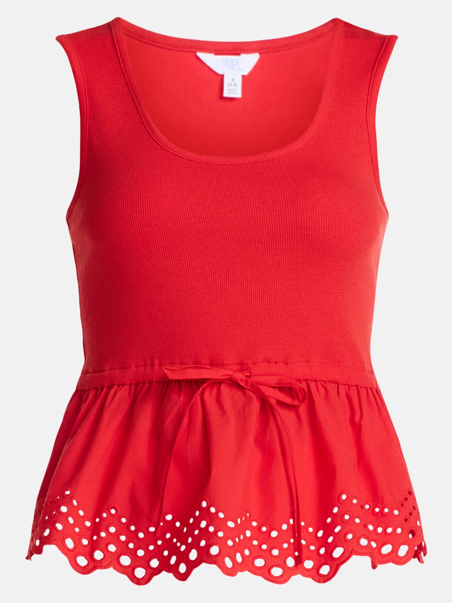Time and Tru Women's Peplum Tank Top with Eyelet Trim, Sizes XS-XXXL