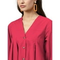 thumbnail image 4 of eloria Women's Top V Neck Full Sleeve Pleated Button Down Cotton T-Shirt, Color: Pink | Size: S, 4 of 6