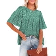 thumbnail image 1 of Camiseta estampada para mujer, mangas media campana, blusa holgada de verano con cuello redondo y ajuste holgado, 1 of 6