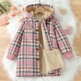 thumbnail image 2 of Winter Fleece Coat for Girls Lined Plush Warm Hooded Parka Children's Classic Plaid Printed Button Cotton Coat Long Sleeve Jackets with Free Bag Two-Piece Set, 2 of 3