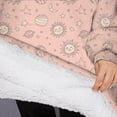 thumbnail image 3 of Oversized Wearable Blanket Hoodie,Pink Sun Planet Moon Star Pattern Sherpa Blanket Hoodie with Super Pockets,Super Warm Fuzzy Pullover for Women & Men, 3 of 6