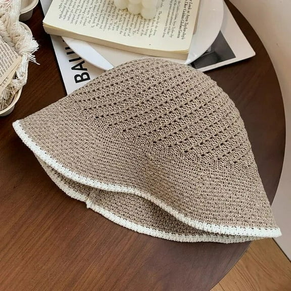 SikaFu Knitted Bucket Hat Women Spring Summer Hollow Breathable Sunshade Fisherman Hats Versatile Straw Holiday Foldable Sun Cap