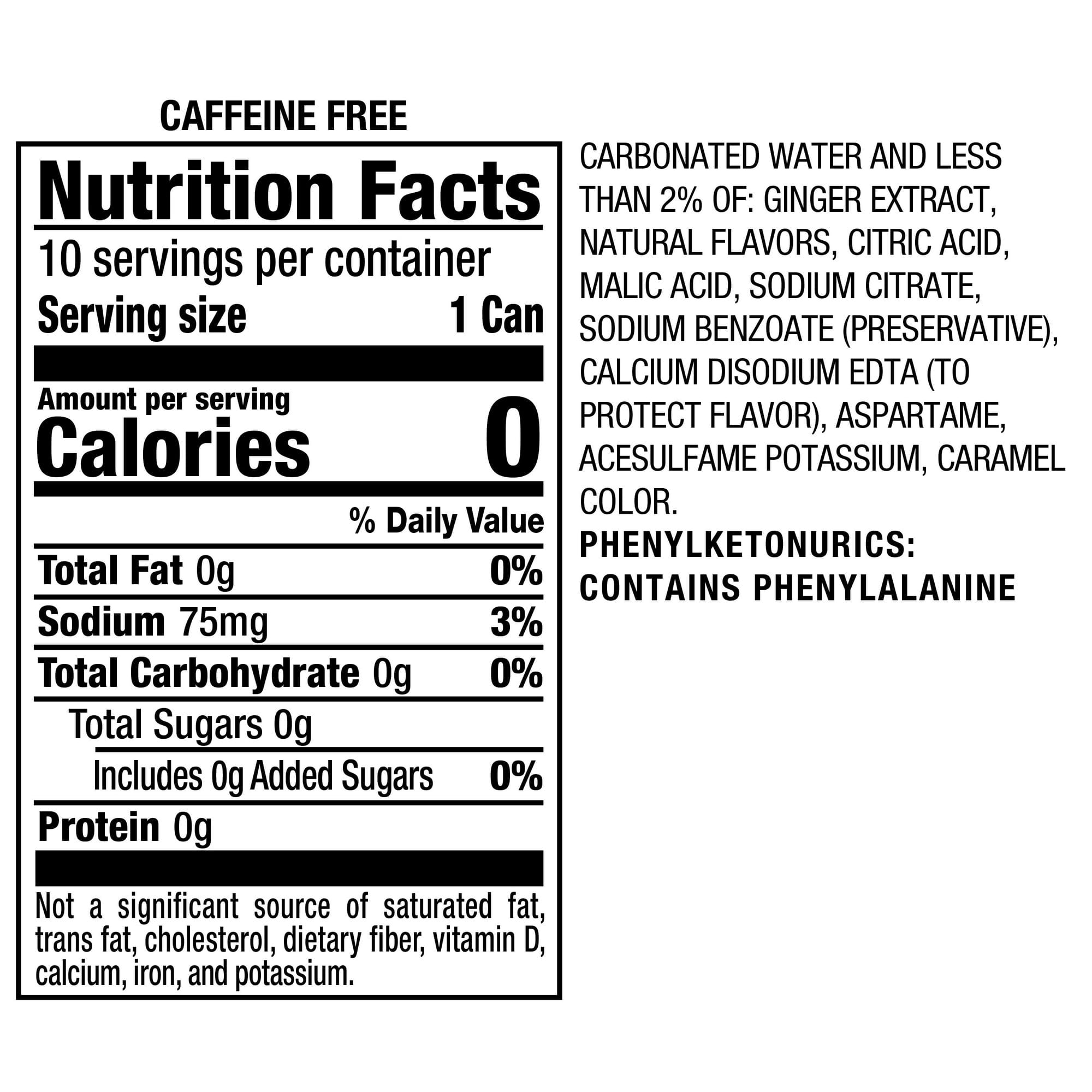 2 Pack Canada Dry Caffeine Free Zero Sugar Ginger Ale Soda Pop, 7.5 fl oz, 10 Pack Cans