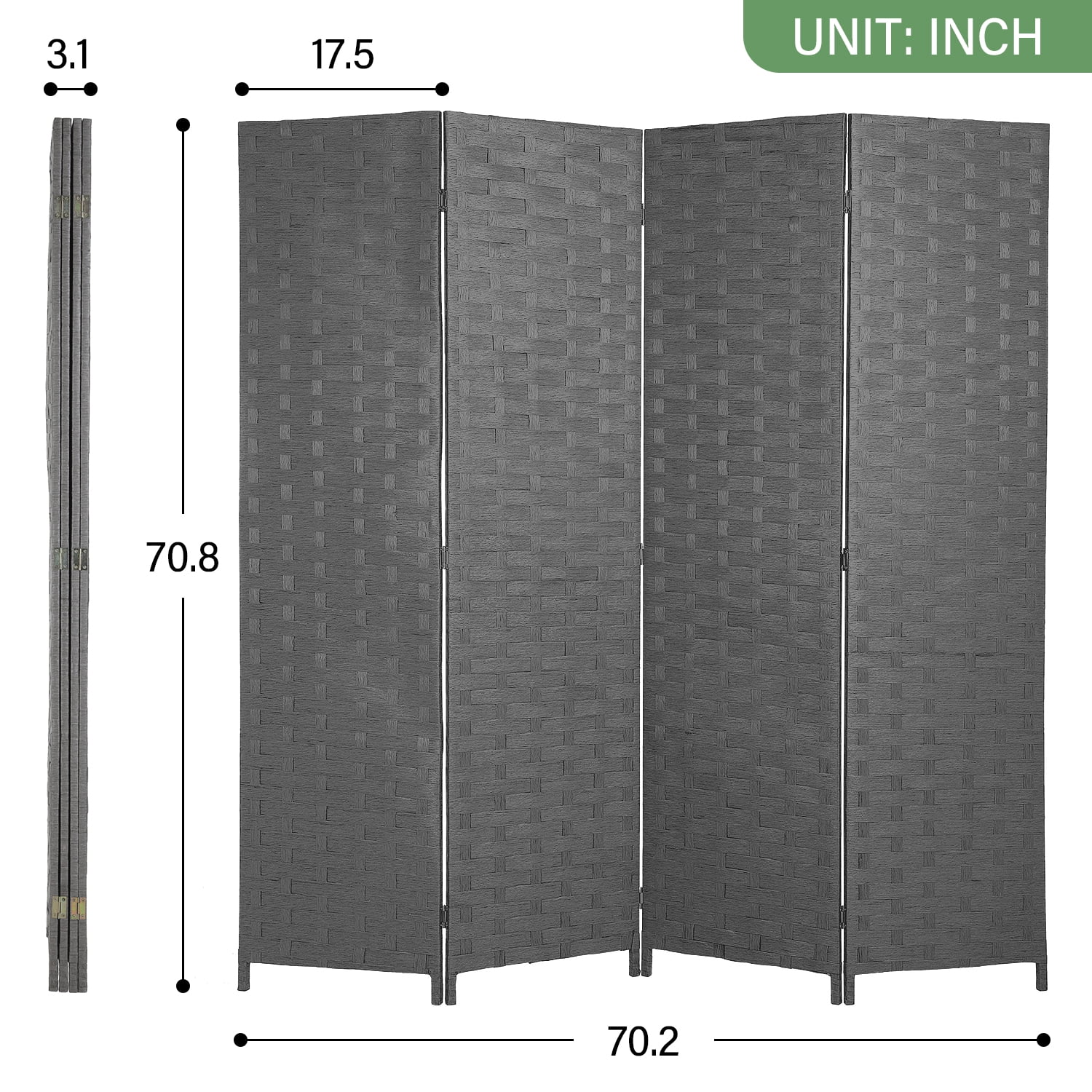 Dkelincs 4 Panel Room Dividers and Folding Privacy Screen Wooden Partition Wall Divider Portable Freestanding Privacy Wall, Gray
