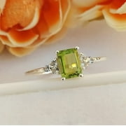 Gaspara Emerald Cut Peridot Engagement Ring For Women's 925 Sterling Silver