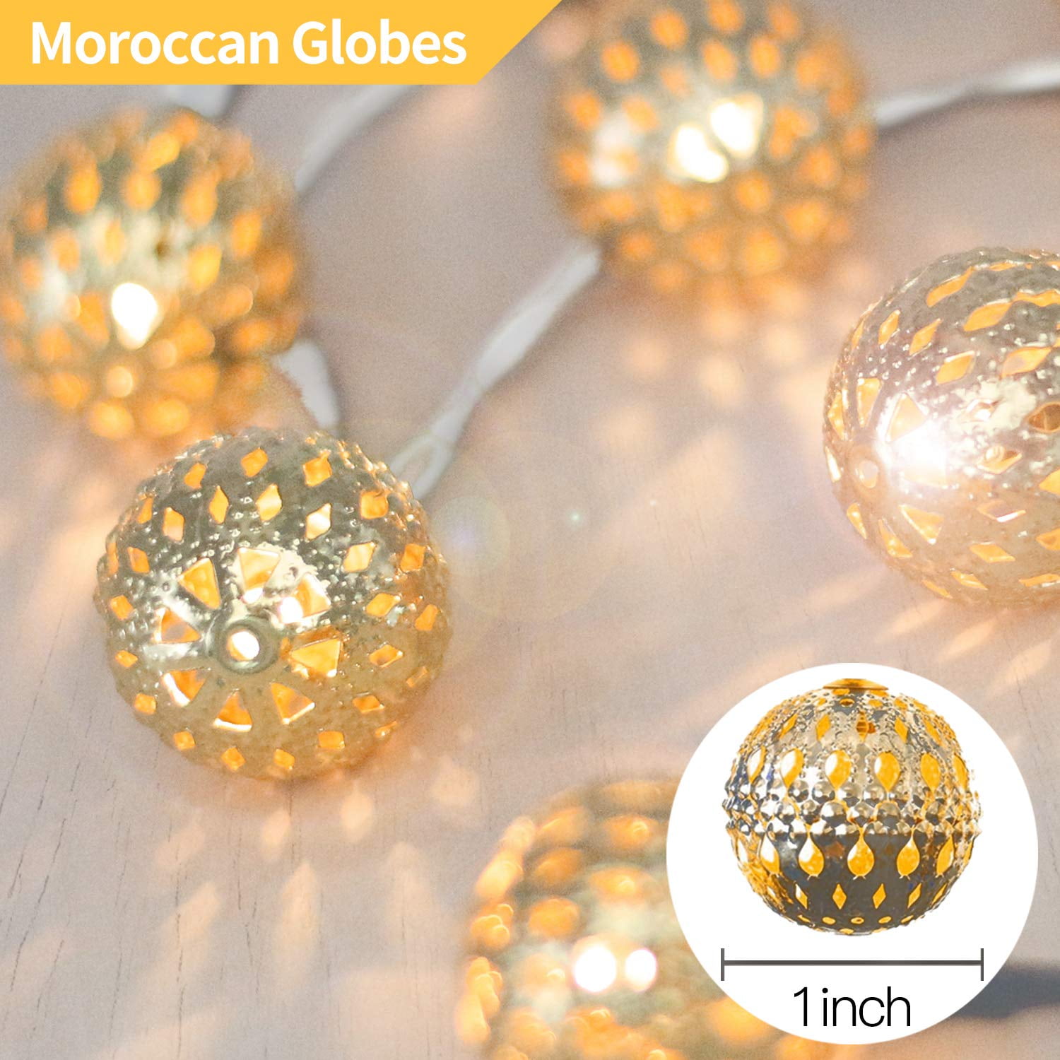 LOUIS CHOICE Moroccan String Lights Battery Powered 20 LED Golden Globe  Lights with Timer for Wedding Party, Birthday, Home Decor, Christmas,  Indoor