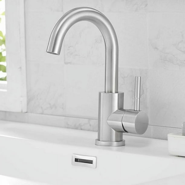 Grifo de latón macizo para el hogar, grifo para fregadero de barra húmeda de acero inoxidable sin plomo con fácil instalación, caño giratorio de 360 grados, diseño moderno para cafeterías, espacios