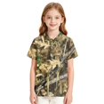 thumbnail image 5 of Kids Girls Short Sleeve Polo Shirt, Tree Leaf Camo Printed Polyester Top, Casual Outdoor Daily Wear Children Collared T-Shirt,Bronze,110, 5 of 6