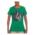 thumbnail image 2 of Howling Wolves into the Night Sky with Stars and Stripes | Womens Animal Lover Graphic T-Shirt, Kelly, Small, 2 of 3