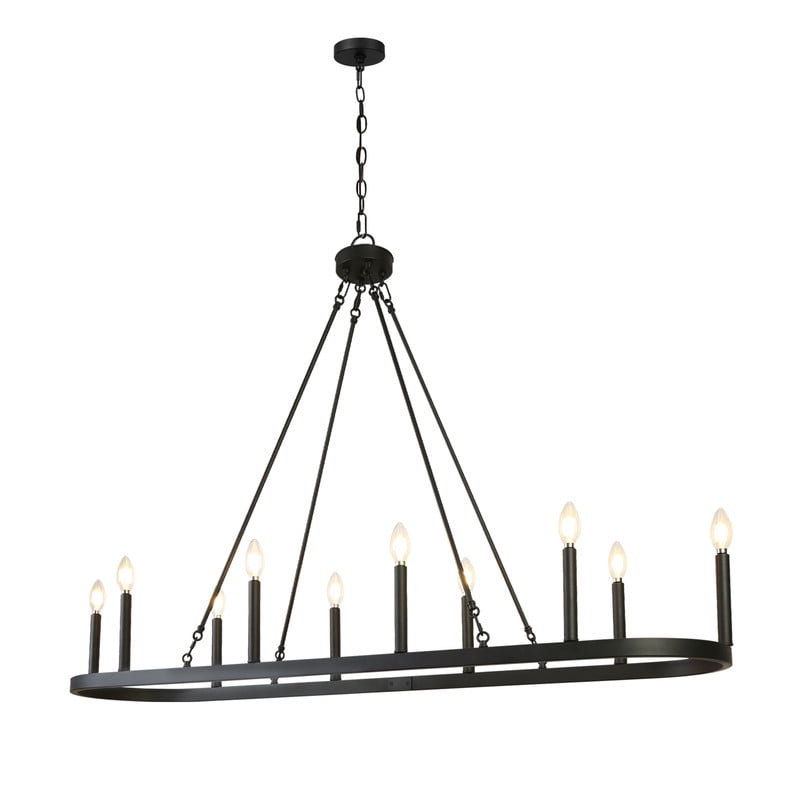 LNC 10-Light 50-in Matte Black Candle Modern/contemporary Rectangle Large Hanging Kitchen Island Light