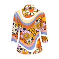 thumbnail image 3 of HCYSFG Women's Retro 70s Daisy Floral Top Ladies 1/4 Zip Golf Active T Shirt Summer Performance 3/4 Sleeve Botanical Printed Comfy Everyday Wear Tee, 3 of 5