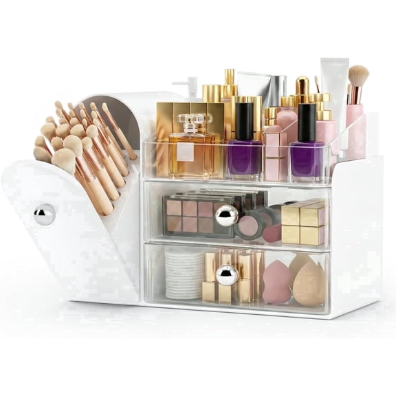 YITQMW Clear Drawers, Dustproof Brush Holder Makeup Organizer, White