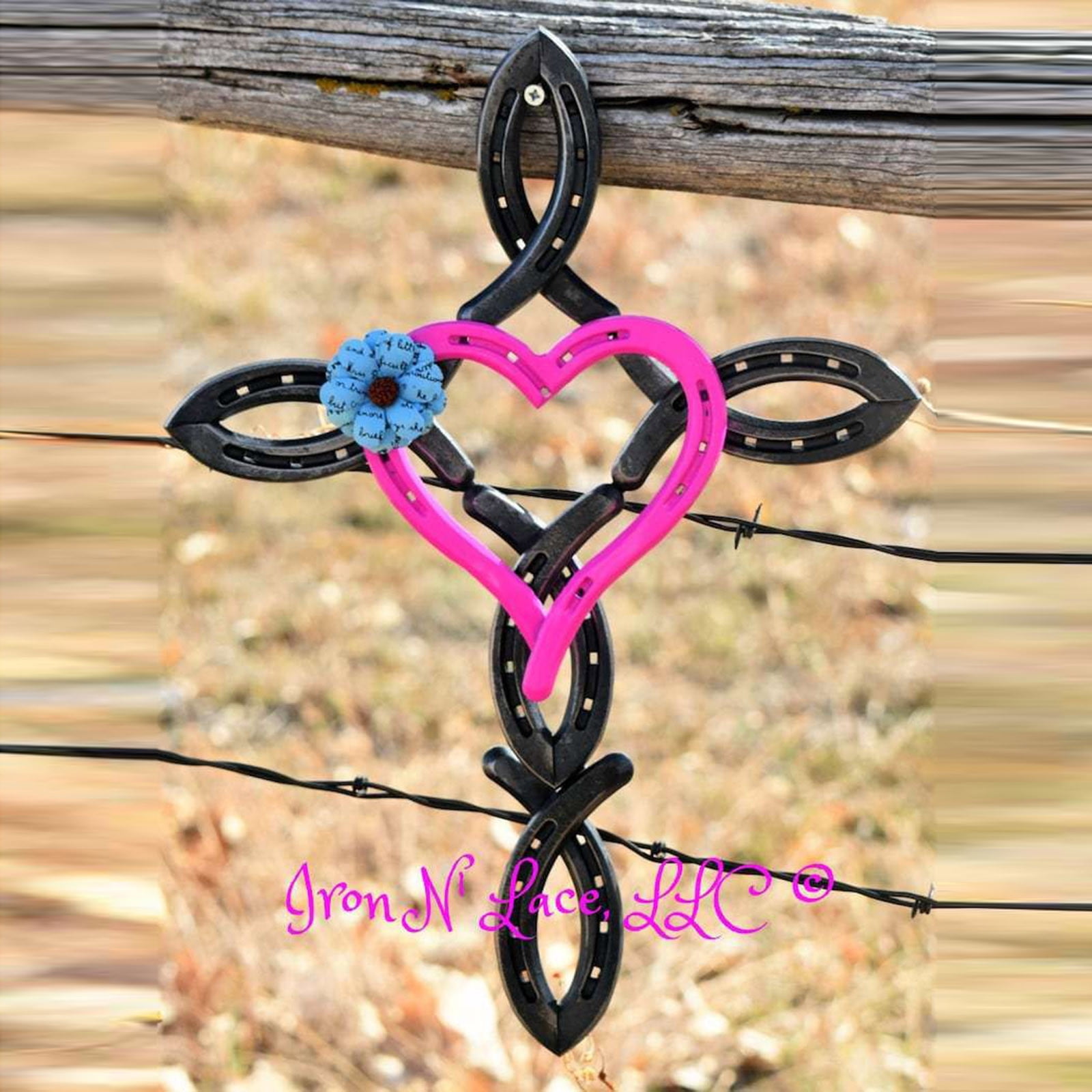 Atural Horsehsoe Cross With Heart Metal Wall Art Horseshoe Cross