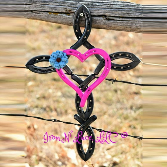 Homchy Atural Horsehsoe Cross with Heart Metal Wall Art Horseshoe Cross Outdoor Patio Home DecorHome Decor One Size