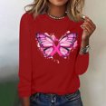 thumbnail image 4 of CLOISE Breast Cancer Blouses Women Long Sleeve Crewneck Tshirts Butterfly Ribbon Pink Breast Cancer Survivor Gifts Tee Shirts Cute Comfy Shirts Cancer Support Clothes Red XL, 4 of 4