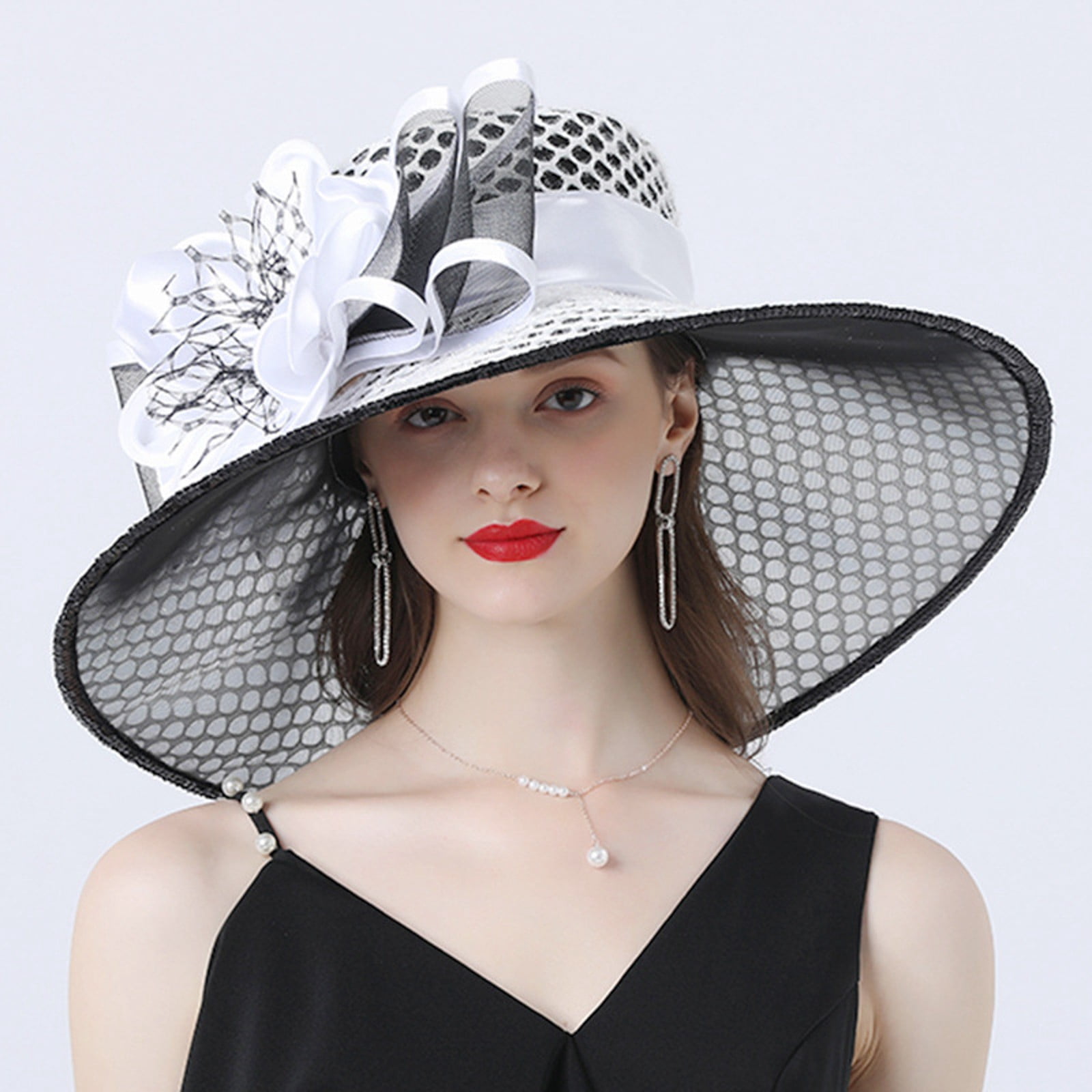 BYHONG Women Hat Wide Brim Sun Hats for Wedding Tea Party  display picture 2