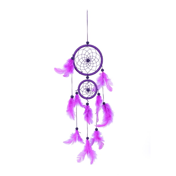 Atrapasueños de plumas Wdftyju púrpura de doble anillo para colgar en la pared decoración artesanal para el hogar y el coche