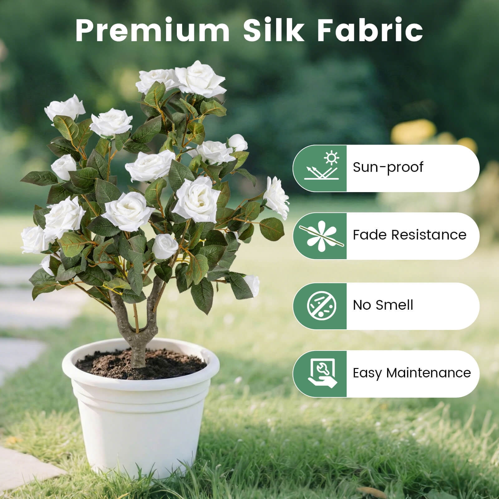 Costway 2 Pack Artificial Rose Flower Trees,31.5" with Spikes,186 Leaves & 18 White Flowers White + Green