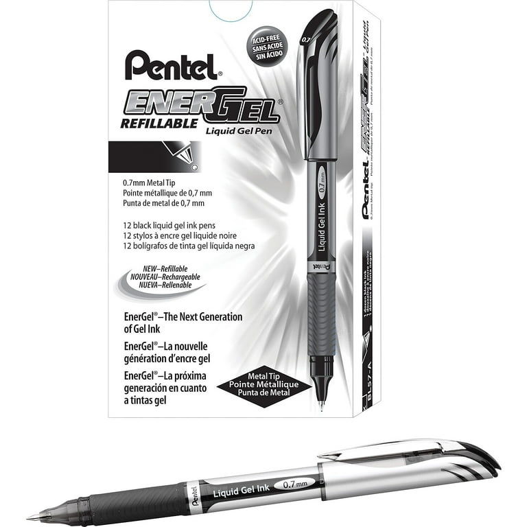Pentel EnerGel Deluxe Liquid Gel Pen Medium Pen Point - 0.7 mm Pen Point  Size - Refillable - Black Gel-based Ink - Silver Barrel - 1 Each 