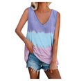 thumbnail image 1 of CNKOO Womens Tie-Dye Tank Loose Fit V Neck Sleeveless Color Block Shirts with Pocket, 1 of 6
