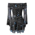 thumbnail image 5 of SRZYMJ Women High Waist Lace Up Tiered Ruffle Skirt Textured Fabric Bodycon Asymmetrical Hi Low Hem Gothic Steampunk Party Cocktail Midi Skirt S, 5 of 8